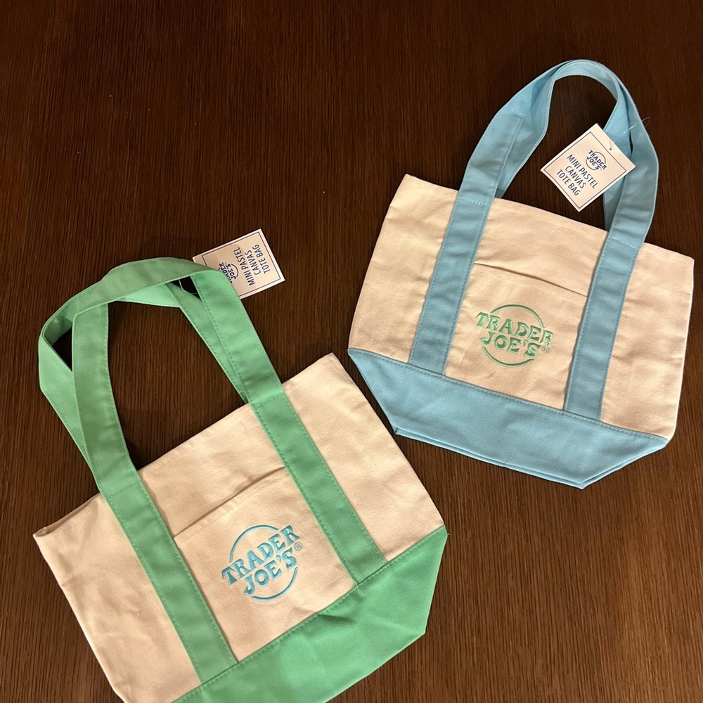 Trader Joe’s Mini Canvas Tote Bag Set - Green and Blue